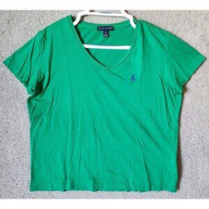 Ralph Lauren Women's Short Sleeve V Neck Casual Tee Shirt Top Kelly Green Size L